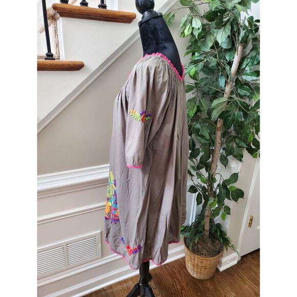 IVY Jane Embroidered Gray Cotton Round Neck 3/4 Sleeve Knee Length Dress Size XS - Picture 5 of 12